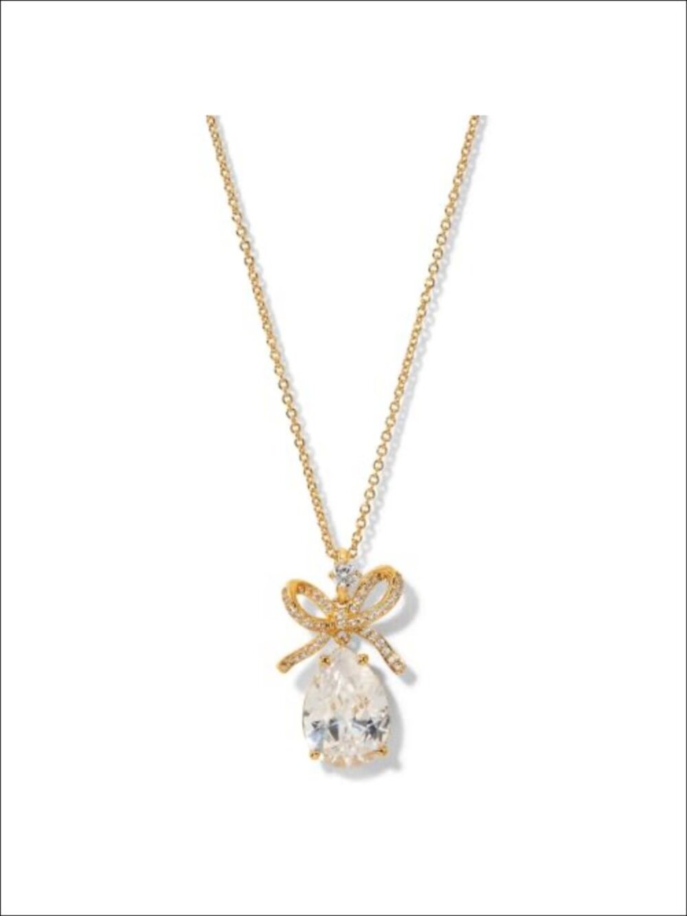 NADRI Macaron Bow Drop Pendant Necklace Cubic Zirconia Gold Tone